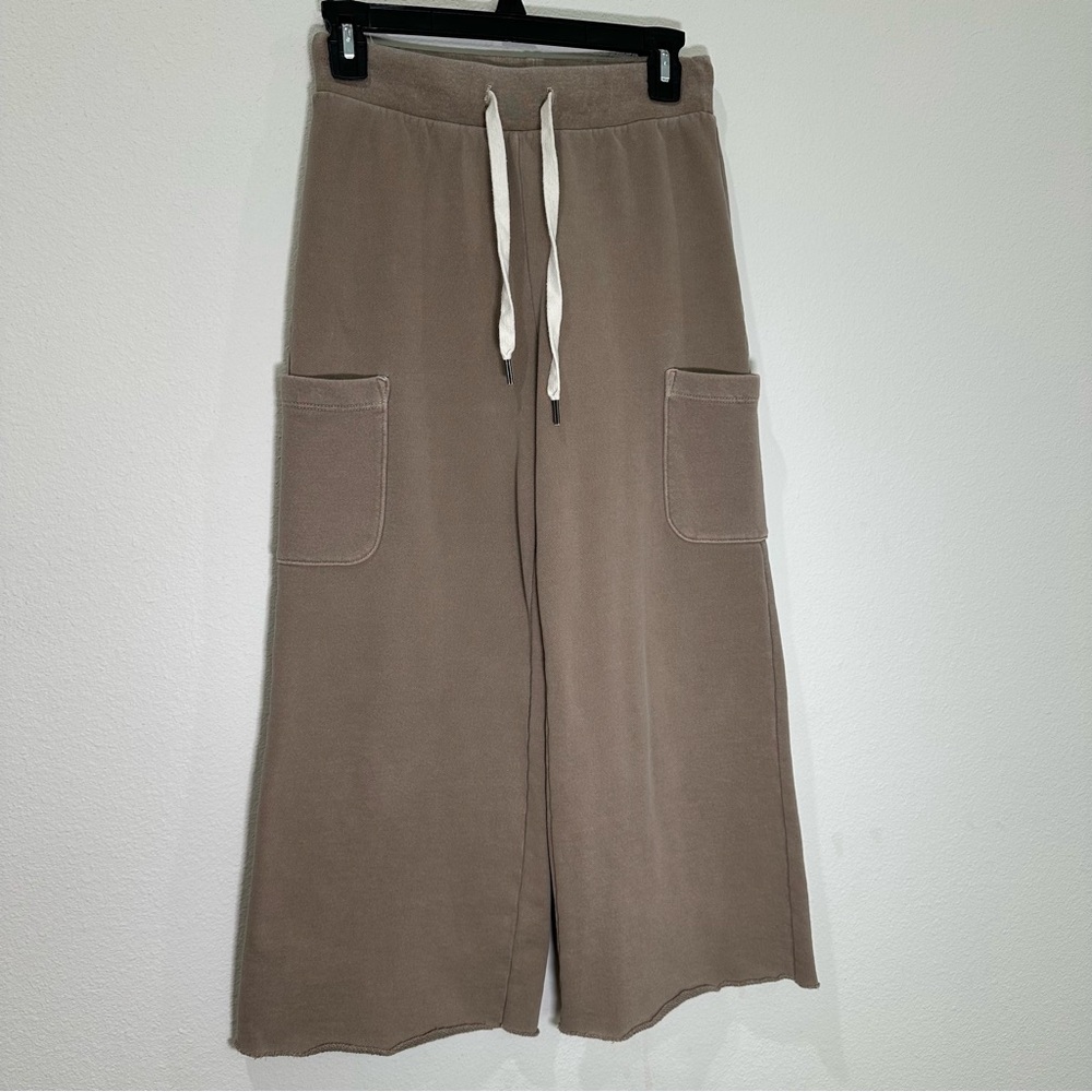 NSF Clothing Jayla Cropped Wide-Leg Cotton Sweatpants Elastic Drawstring Pockets - Picture 2 of 10
